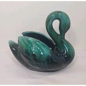 BMP Blue Mountain Pottery Swan Planter Bowl Canada Vintage 5"x7" Metallic Drip